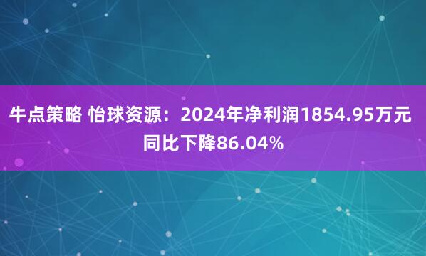 牛点策略 怡球资源：2024年净利润1854.95万元 同比下降86.04%