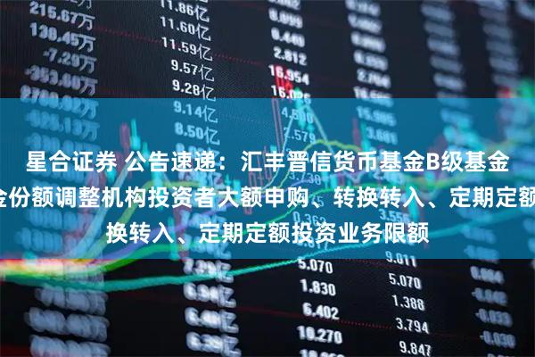 星合证券 公告速递：汇丰晋信货币基金B级基金份额和C级基金份额调整机构投资者大额申购、转换转入、定期定额投资业务限额